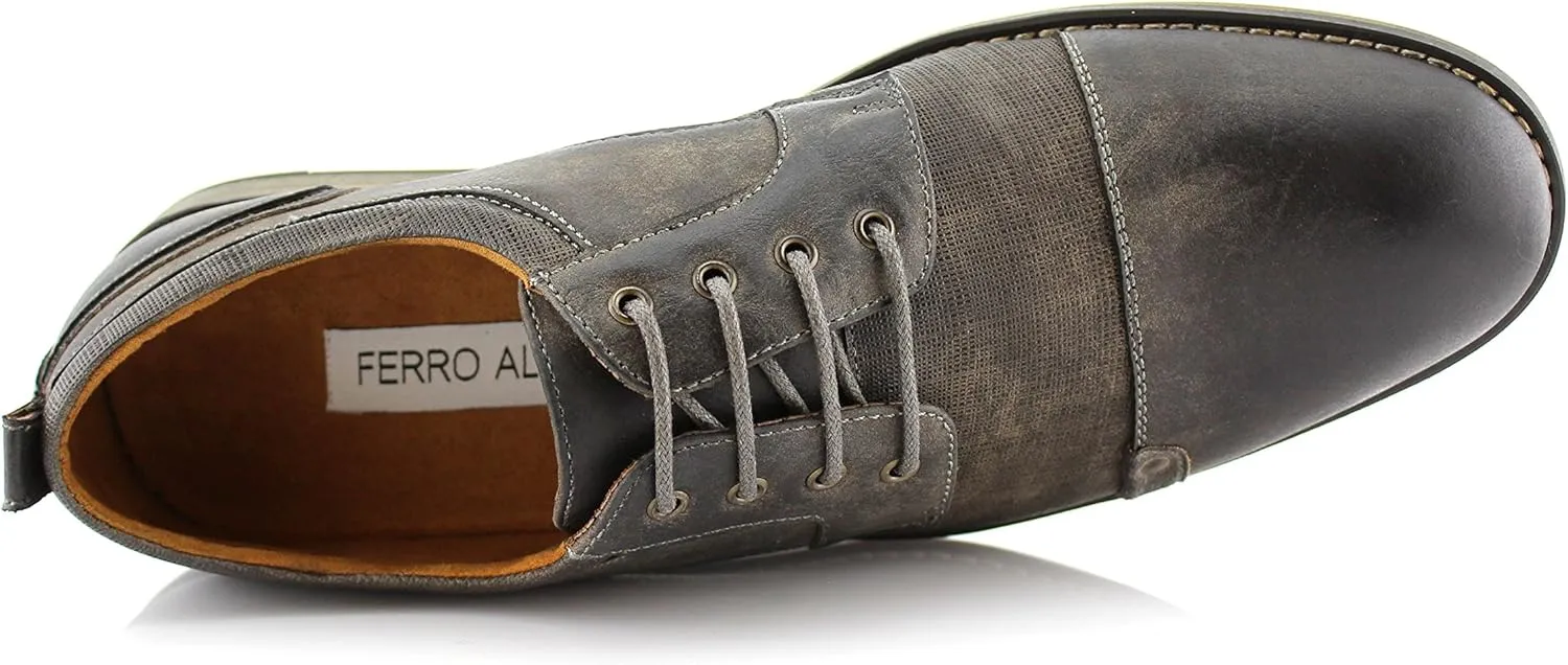 Ferro Aldo Mens Classic Cap-Toe Lace Up Derby Dress Shoes