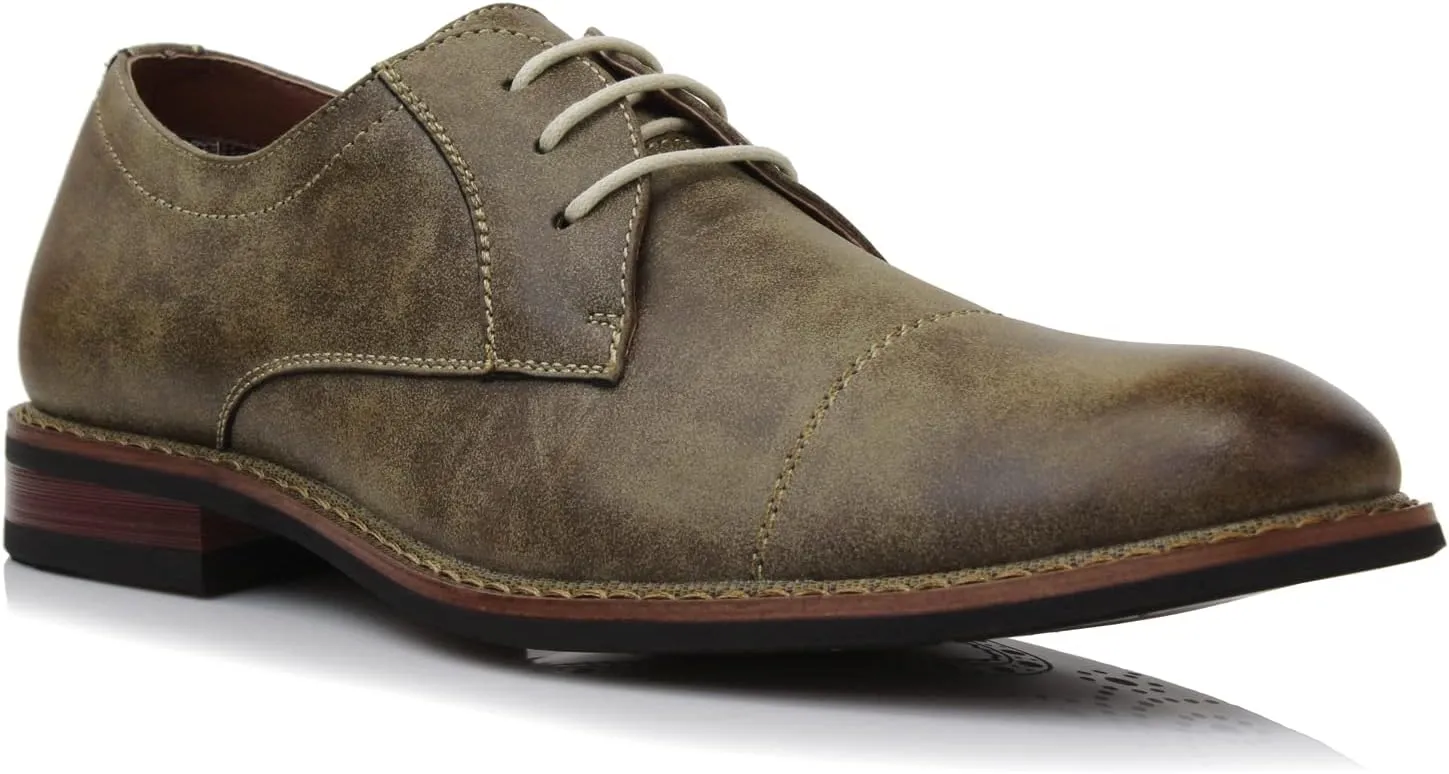 Ferro Aldo Mens Classic Cap-Toe Lace Up Derby Dress Shoes