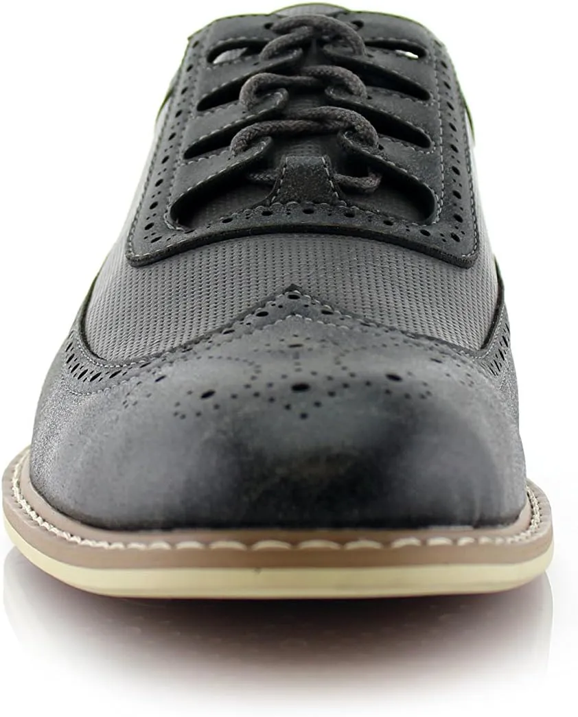 Ferro Aldo Phillip MFA19312 Mens Classic Brogue Wingtip Perforated Derby Dress Shoes