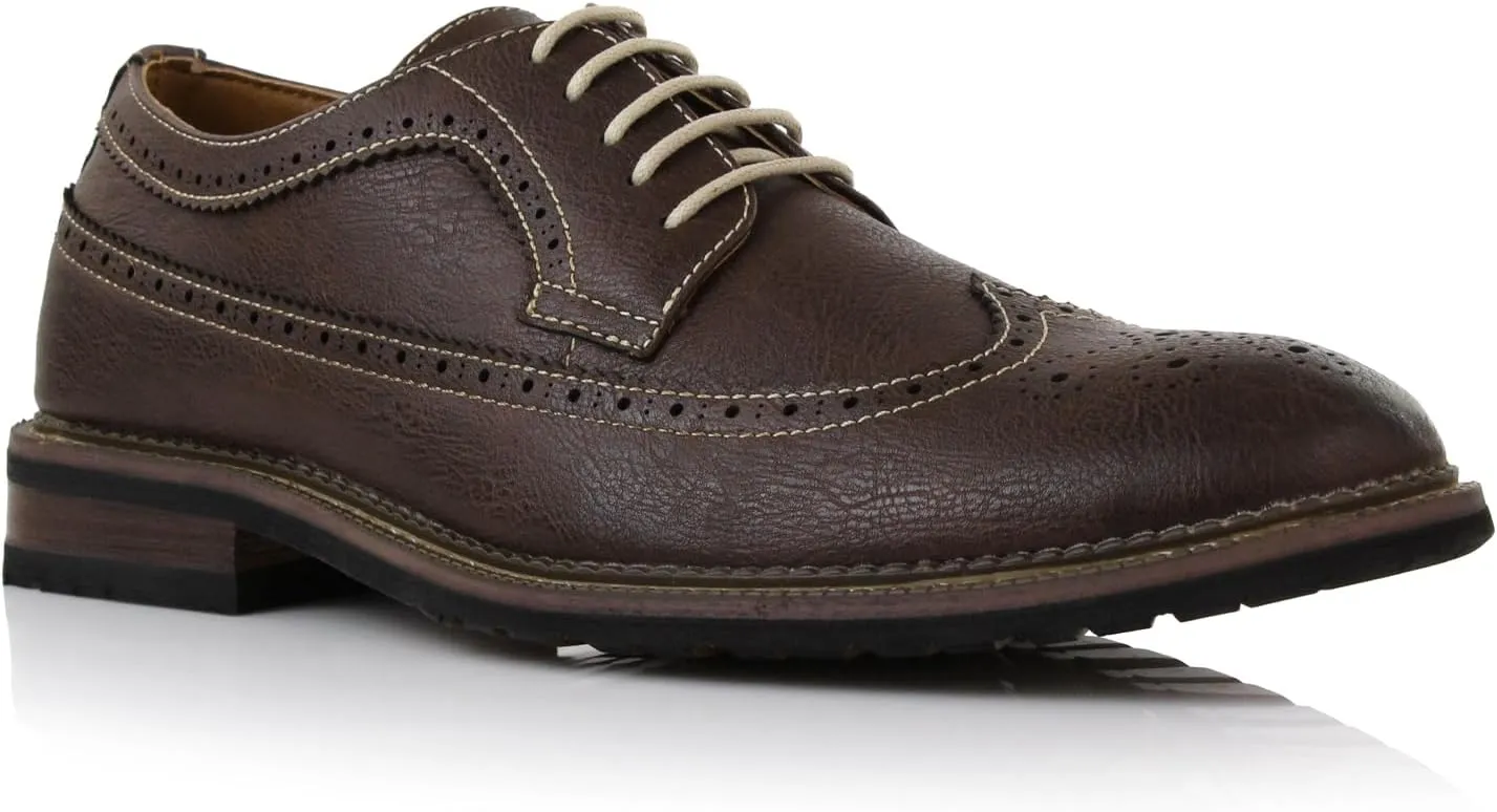 Ferro Aldo Phillip MFA19312 Mens Classic Brogue Wingtip Perforated Derby Dress Shoes