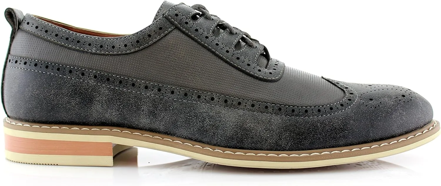 Ferro Aldo Phillip MFA19312 Mens Classic Brogue Wingtip Perforated Derby Dress Shoes