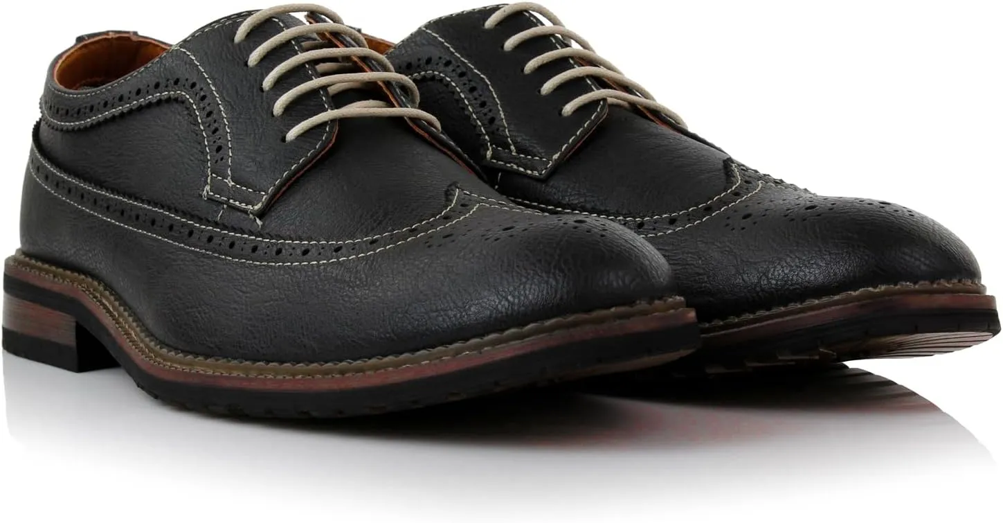 Ferro Aldo Phillip MFA19312 Mens Classic Brogue Wingtip Perforated Derby Dress Shoes