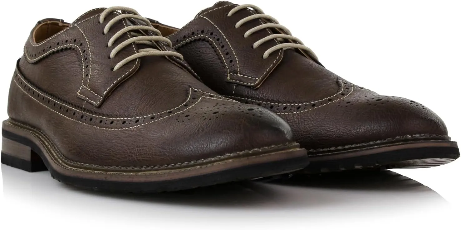 Ferro Aldo Phillip MFA19312 Mens Classic Brogue Wingtip Perforated Derby Dress Shoes