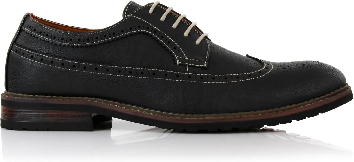 Ferro Aldo Phillip MFA19312 Mens Classic Brogue Wingtip Perforated Derby Dress Shoes