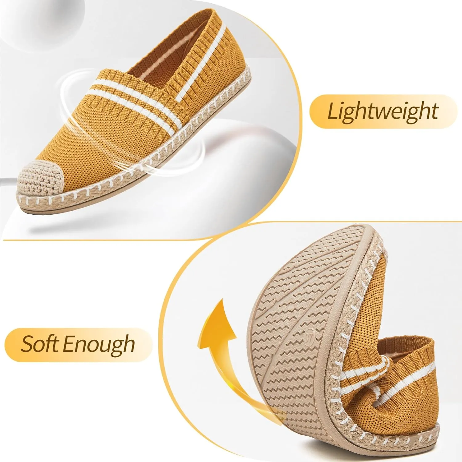 FINIWOR Espadrilles for Women Black Flat Shoes Women White Ballet Loafers Breathable Soft Casual Walking Slip On Shoes Women