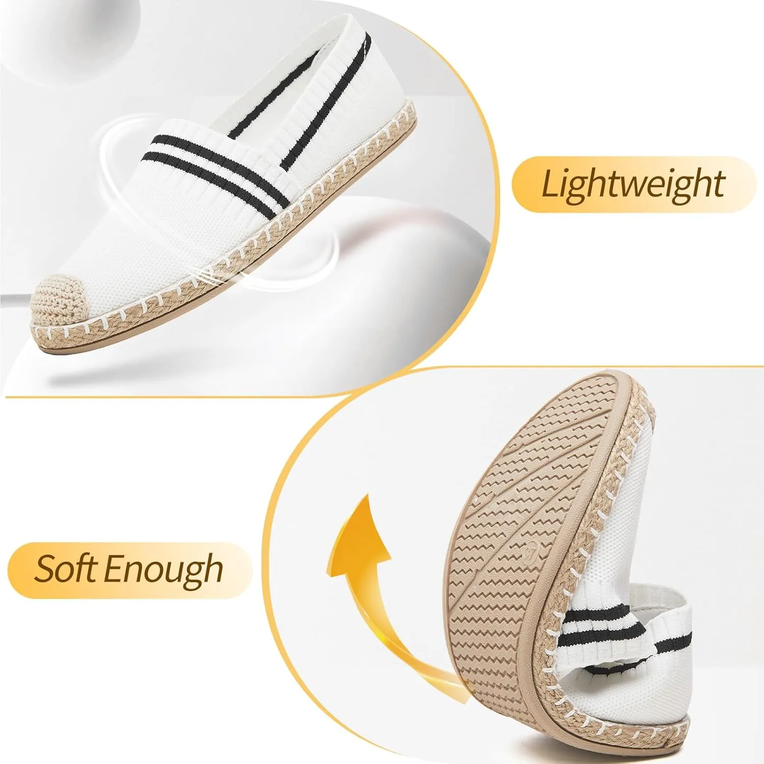 FINIWOR Espadrilles for Women Black Flat Shoes Women White Ballet Loafers Breathable Soft Casual Walking Slip On Shoes Women