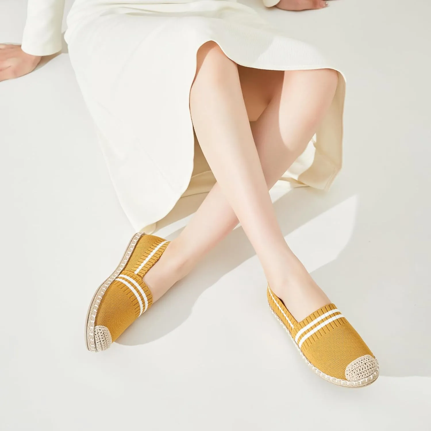 FINIWOR Espadrilles for Women Black Flat Shoes Women White Ballet Loafers Breathable Soft Casual Walking Slip On Shoes Women