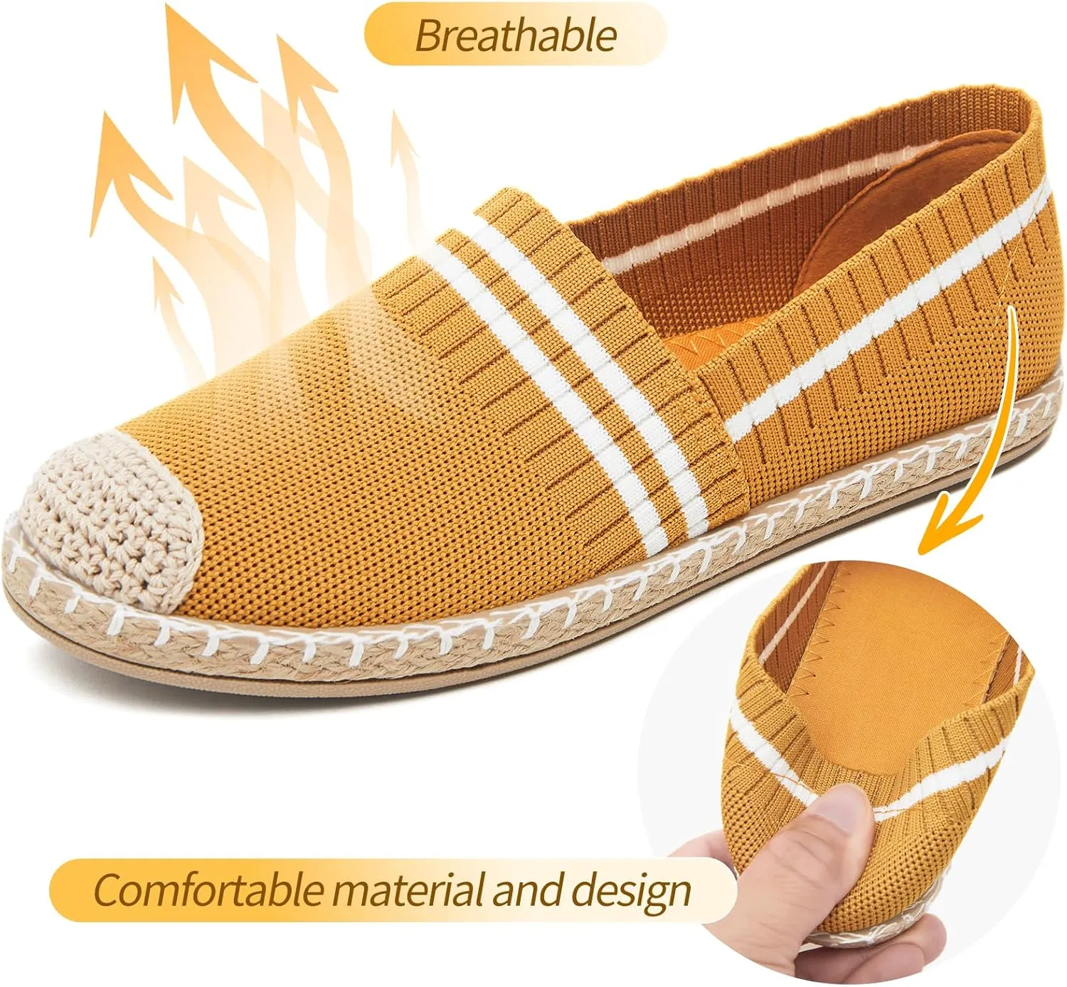 FINIWOR Espadrilles for Women Black Flat Shoes Women White Ballet Loafers Breathable Soft Casual Walking Slip On Shoes Women
