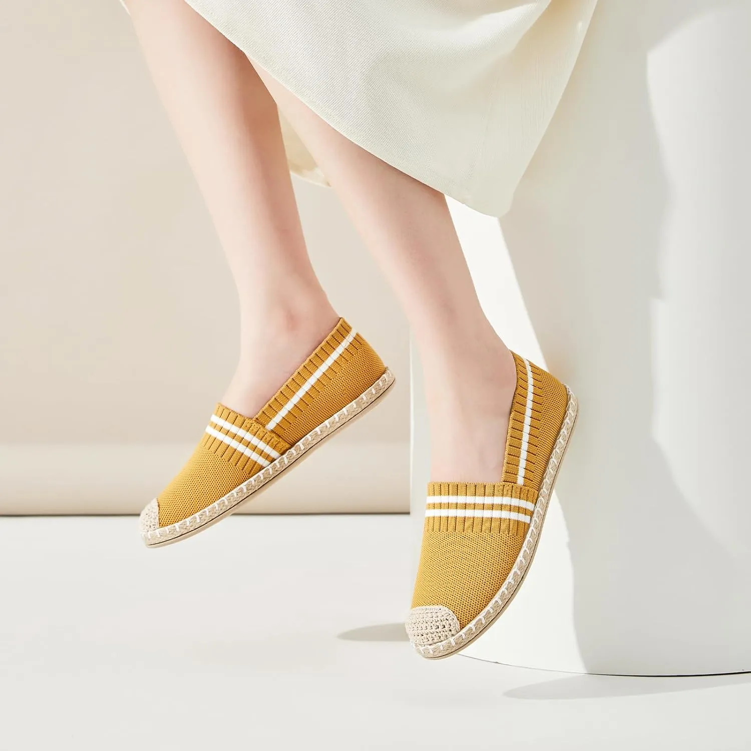 FINIWOR Espadrilles for Women Black Flat Shoes Women White Ballet Loafers Breathable Soft Casual Walking Slip On Shoes Women