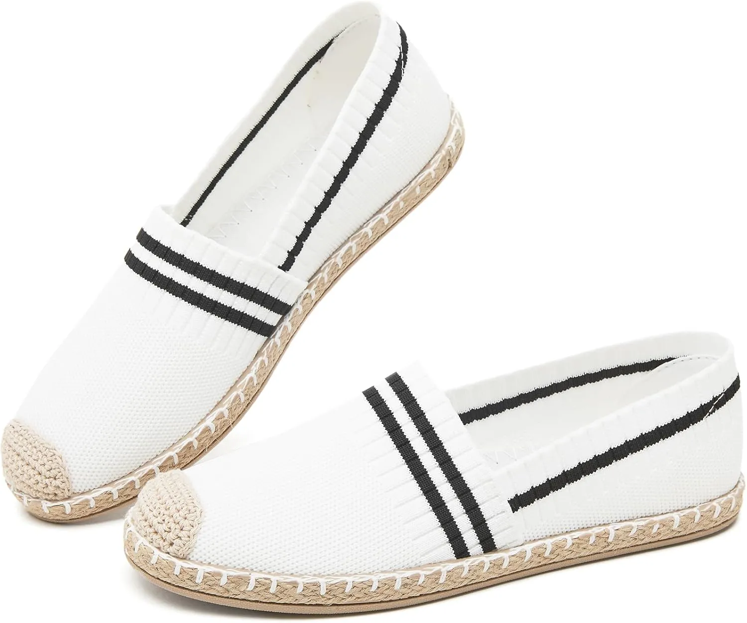 FINIWOR Espadrilles for Women Black Flat Shoes Women White Ballet Loafers Breathable Soft Casual Walking Slip On Shoes Women