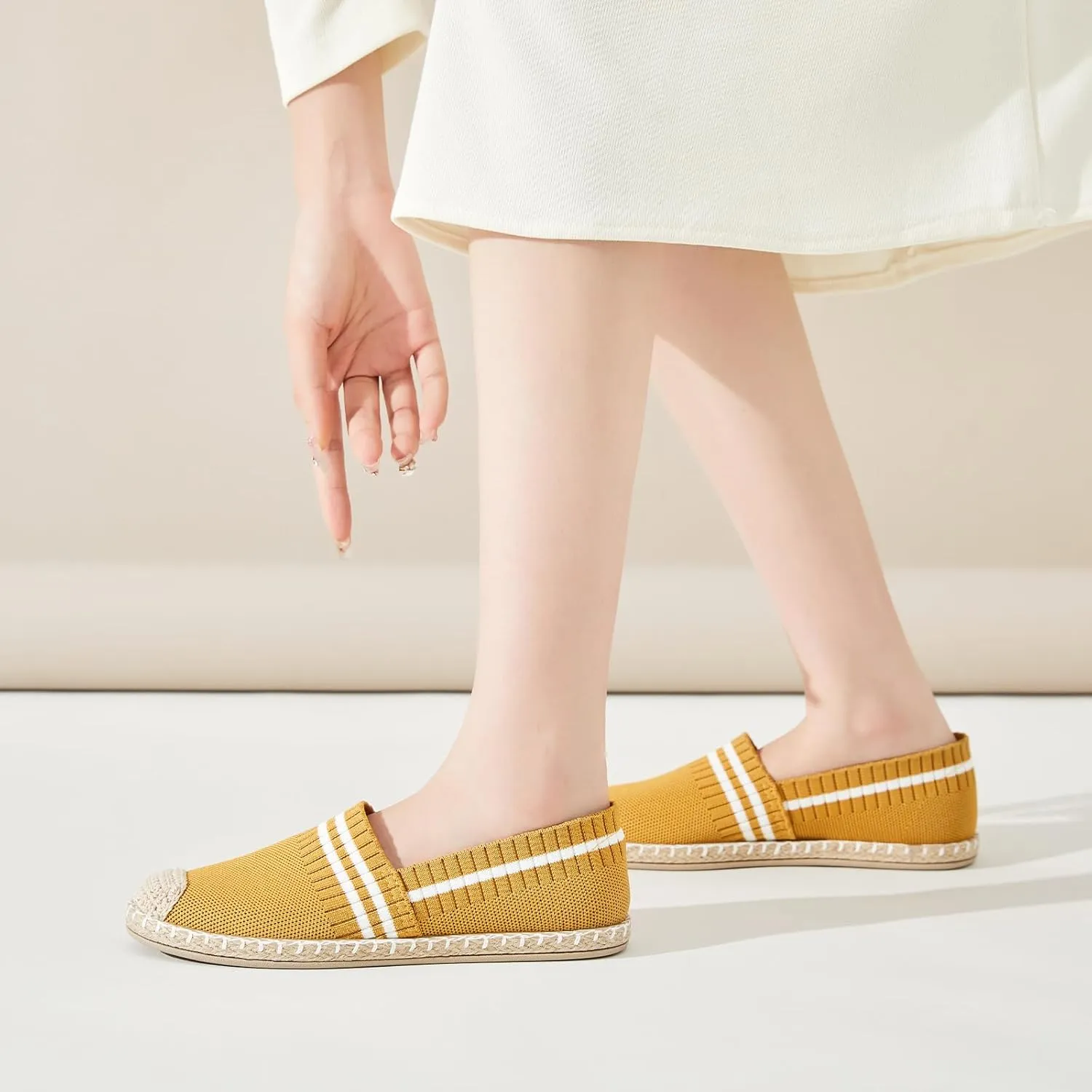 FINIWOR Espadrilles for Women Black Flat Shoes Women White Ballet Loafers Breathable Soft Casual Walking Slip On Shoes Women