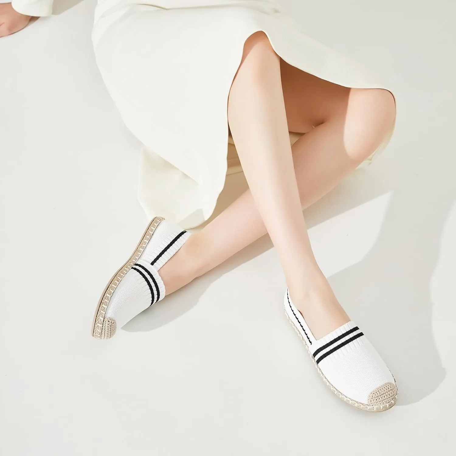 FINIWOR Espadrilles for Women Black Flat Shoes Women White Ballet Loafers Breathable Soft Casual Walking Slip On Shoes Women