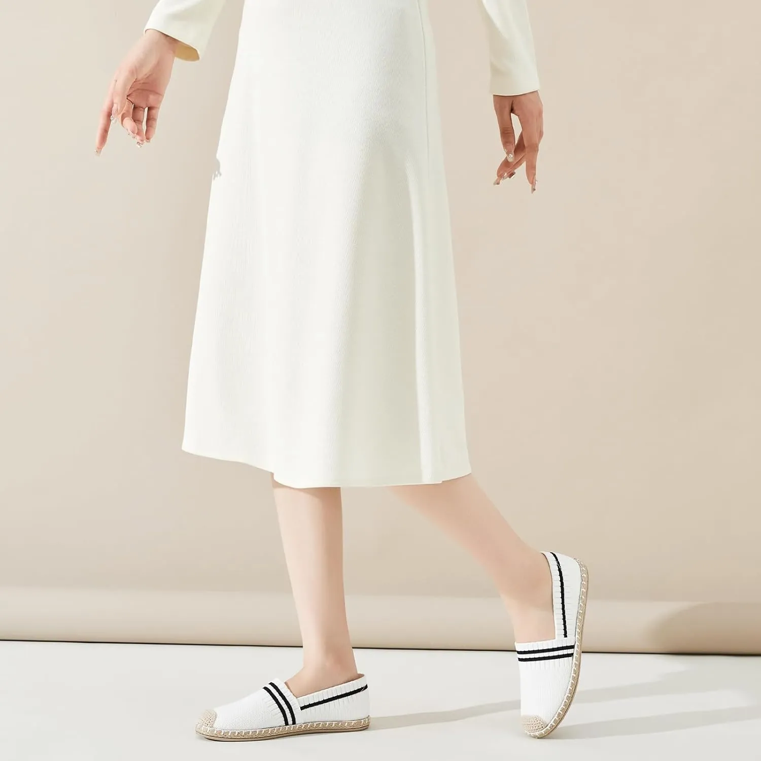 FINIWOR Espadrilles for Women Black Flat Shoes Women White Ballet Loafers Breathable Soft Casual Walking Slip On Shoes Women