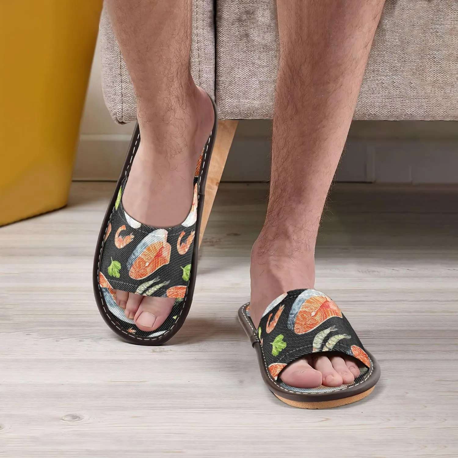 Fisyme Slippers for Women Men Slip-On Open Toe Indoor Outdoor House Shoes Home Slipper
