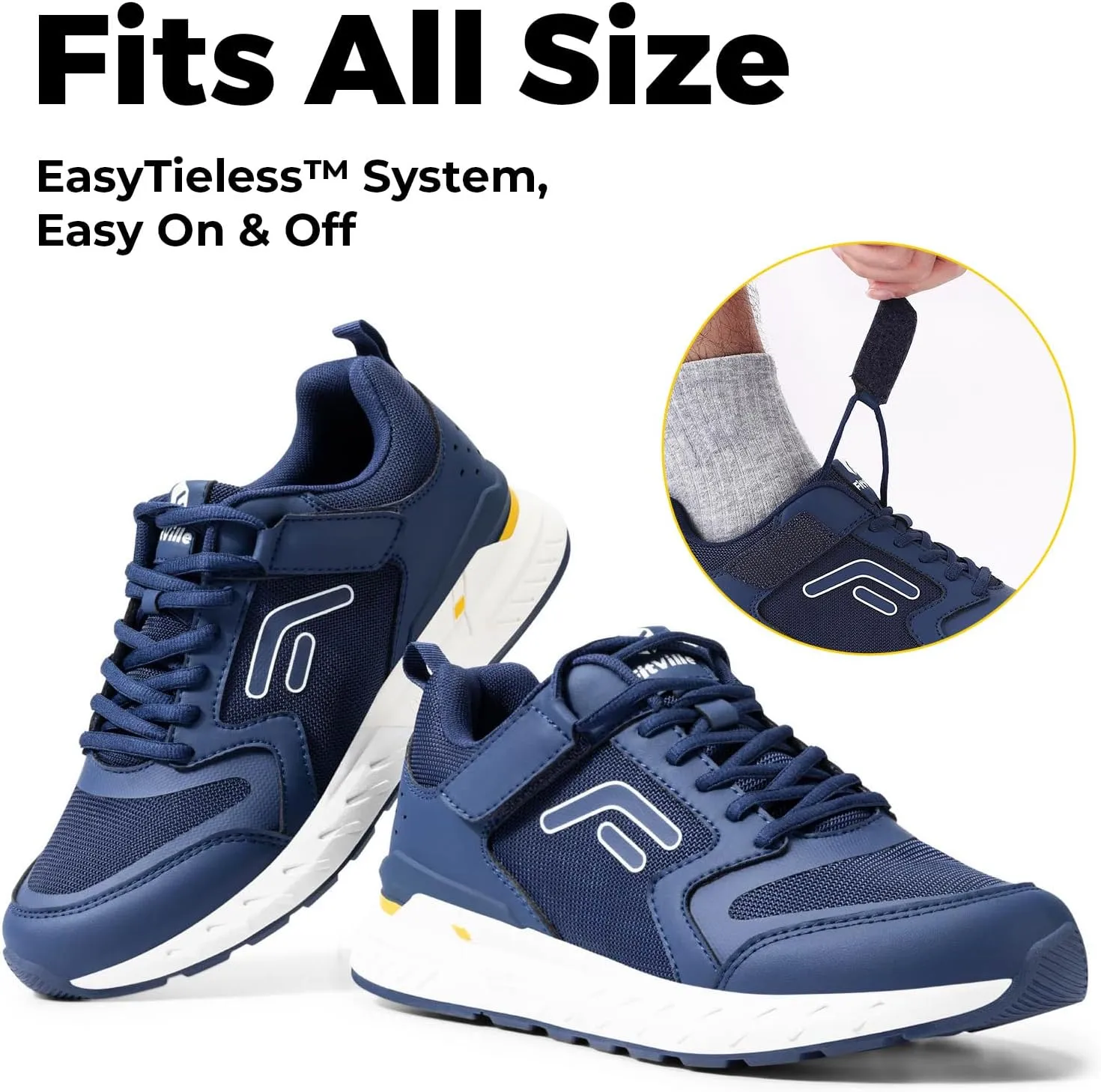 FitVille Men's Walking Shoes Wide Width Diabetic Shoes Orthopedic Sneaker Hook and Loop Running Shoes for Flat Feet Plantar Fasciitis - Rebound Core V7