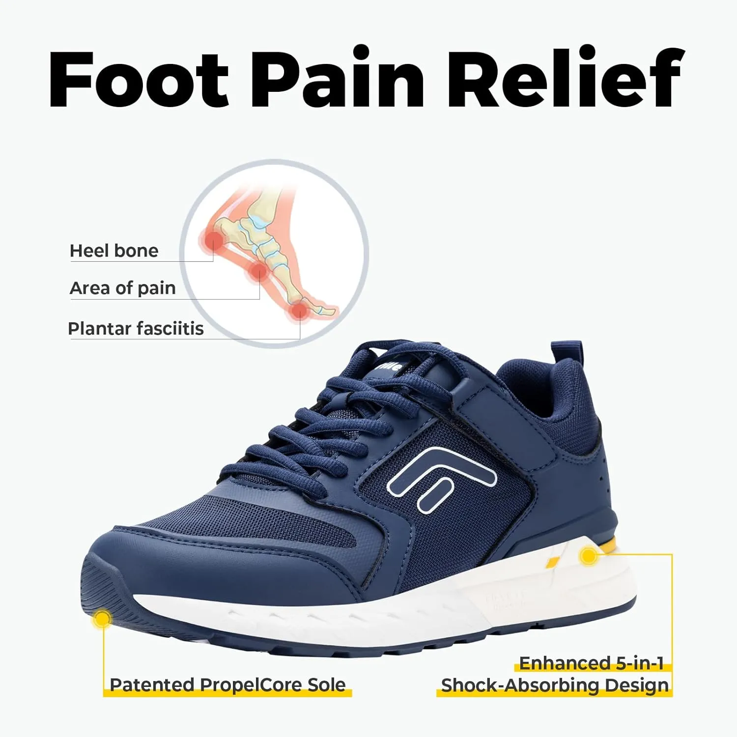 FitVille Men's Walking Shoes Wide Width Diabetic Shoes Orthopedic Sneaker Hook and Loop Running Shoes for Flat Feet Plantar Fasciitis - Rebound Core V7
