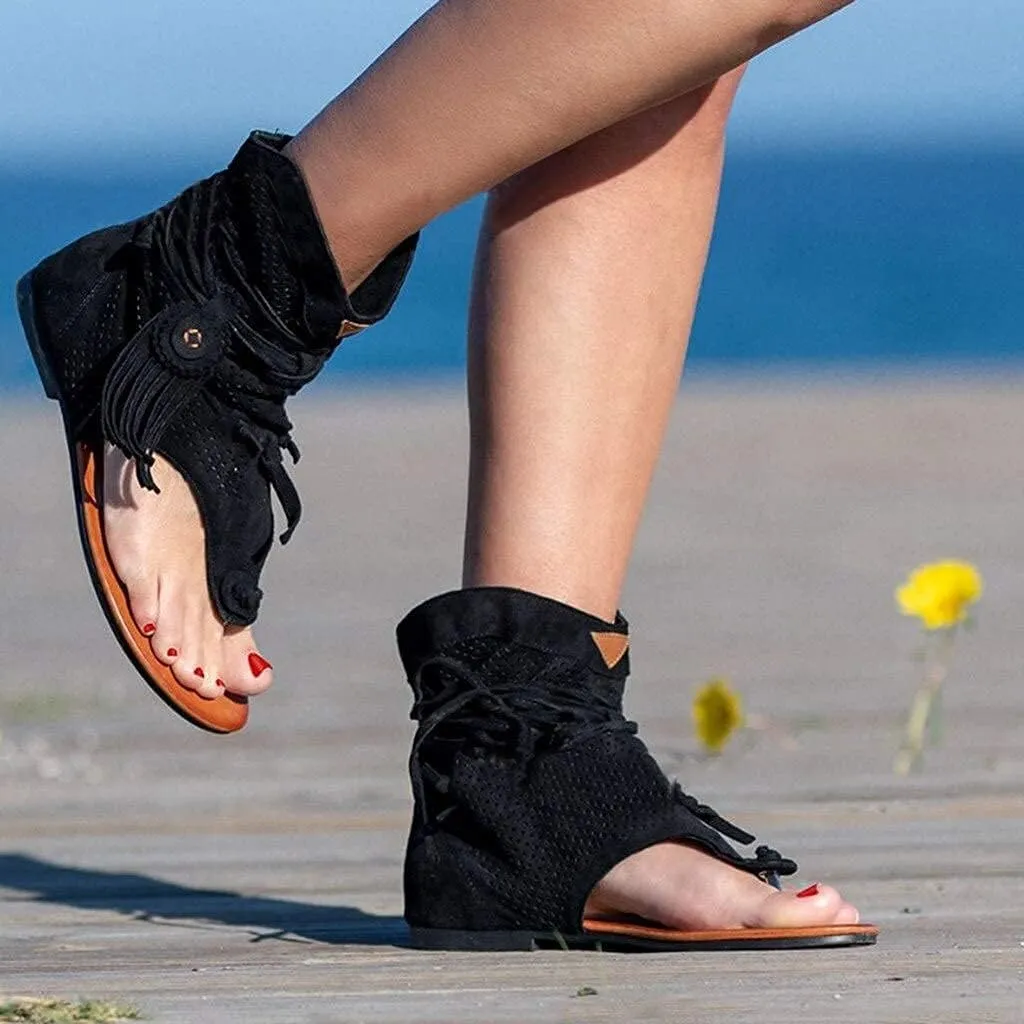 Flip Flops Sandals Fringes Thong Flats Shoes For Women Suede Tassels Womens Retro Casual Tassel Sandals