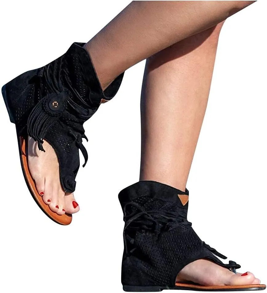Flip Flops Sandals Fringes Thong Flats Shoes For Women Suede Tassels Womens Retro Casual Tassel Sandals
