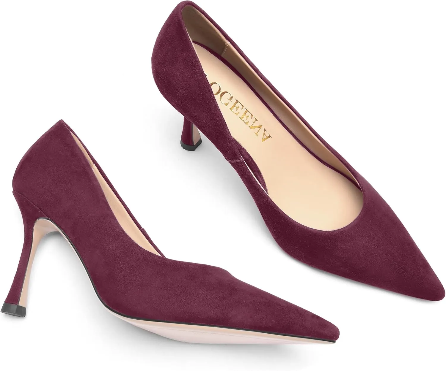 FOGEENA Womens Party Slip On Solid Pointed Toe Suede Fashion Stiletto High Heel Pumps Shoes 3.14 Inch