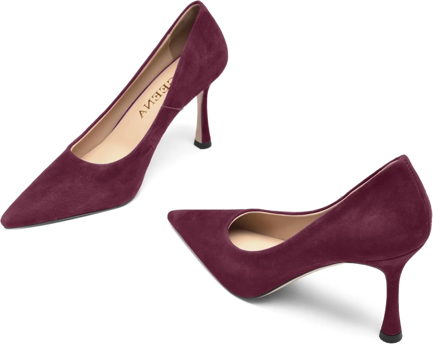 FOGEENA Womens Party Slip On Solid Pointed Toe Suede Fashion Stiletto High Heel Pumps Shoes 3.14 Inch