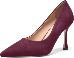 FOGEENA Womens Party Slip On Solid Pointed Toe Suede Fashion Stiletto High Heel Pumps Shoes 3.14 Inch
