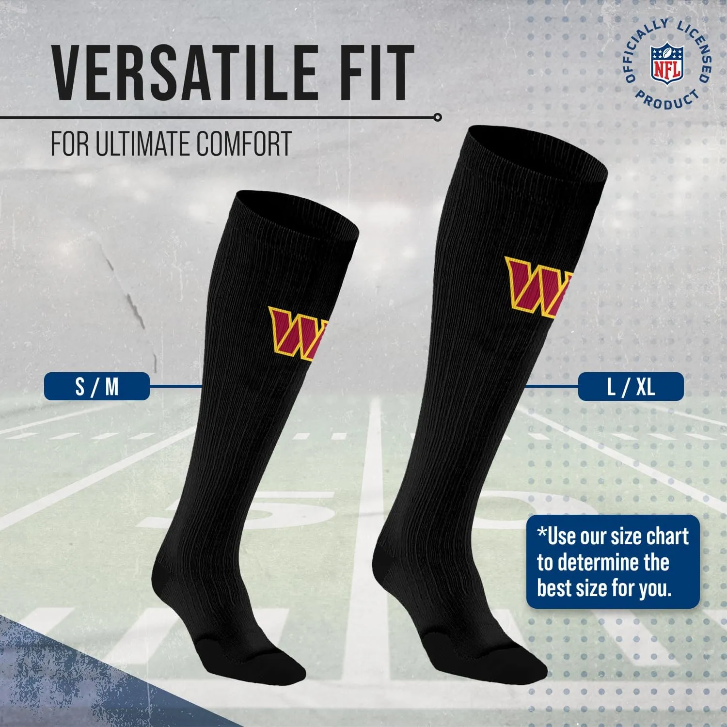 For Bare Feet NFL Adult Knee High-Performance Socks, All Black, Unisex Design, Recovery Wellness Exercise Accessory