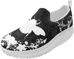 Forchrinse Womens Sneakers Slip On Wedges Shoes Comfortable Low Top Walking Shoes Breathable Thick Rocker Bottom Shoe