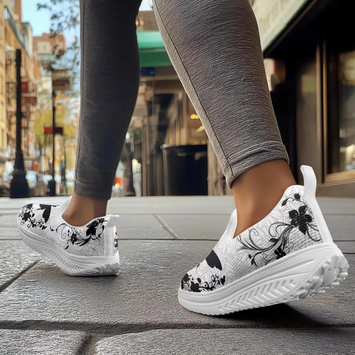 Forchrinse Womens Sneakers Slip On Wedges Shoes Comfortable Low Top Walking Shoes Breathable Thick Rocker Bottom Shoe