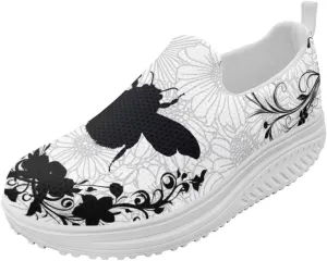 Forchrinse Womens Sneakers Slip On Wedges Shoes Comfortable Low Top Walking Shoes Breathable Thick Rocker Bottom Shoe