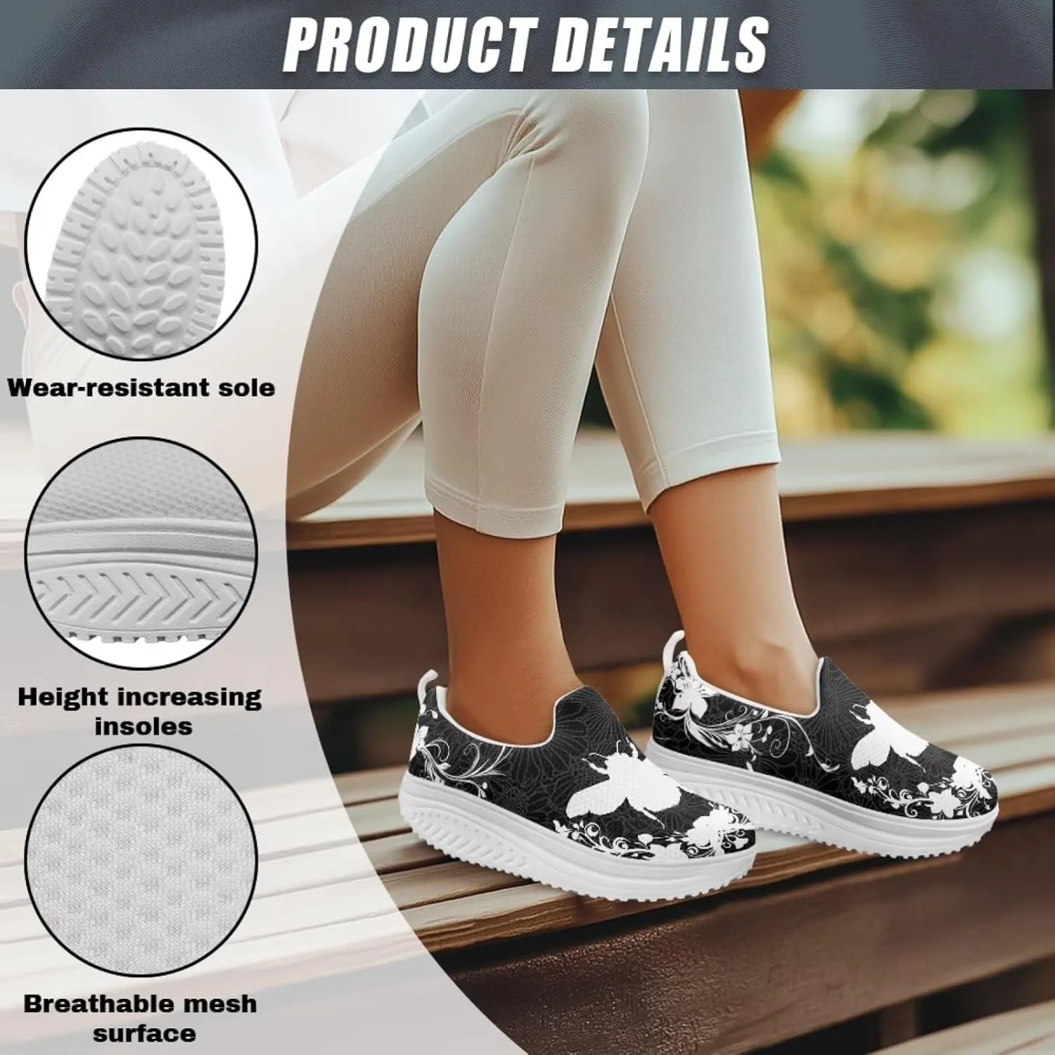 Forchrinse Womens Sneakers Slip On Wedges Shoes Comfortable Low Top Walking Shoes Breathable Thick Rocker Bottom Shoe