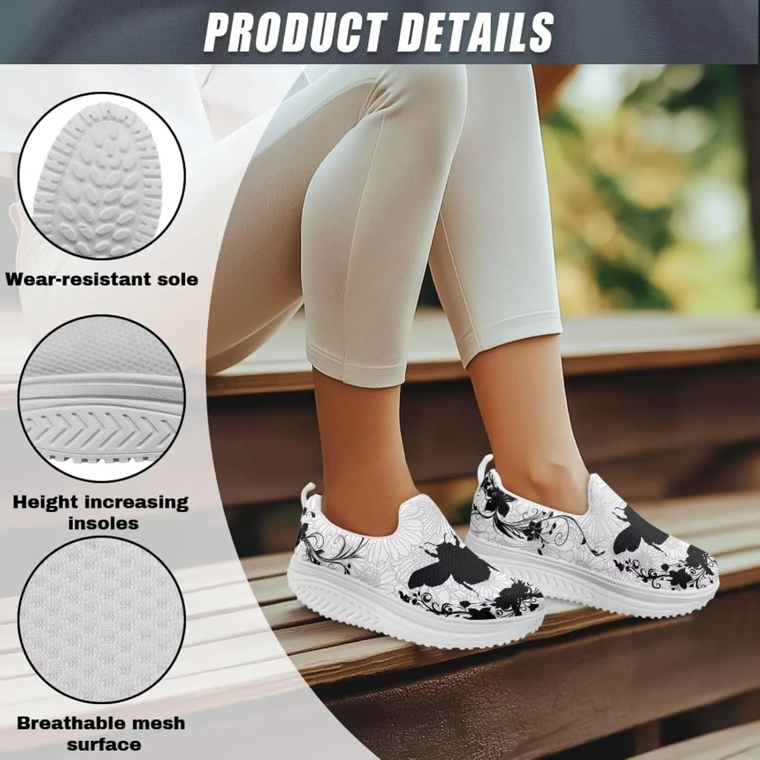 Forchrinse Womens Sneakers Slip On Wedges Shoes Comfortable Low Top Walking Shoes Breathable Thick Rocker Bottom Shoe