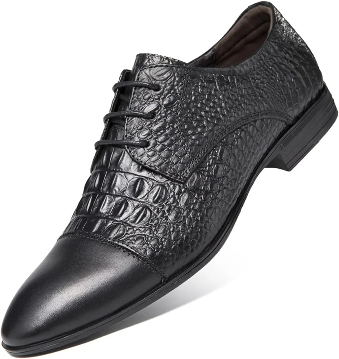 Formal Dress Shoes for Men Lace Up Cap Toe Crocodile Embossed Derby Shoes Leather Non Slip Rubber Sole Anti-Slip Prom Suitable for Many Occasions.