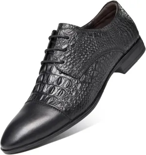Formal Dress Shoes for Men Lace Up Cap Toe Crocodile Embossed Derby Shoes Leather Non Slip Rubber Sole Anti-Slip Prom Suitable for Many Occasions.