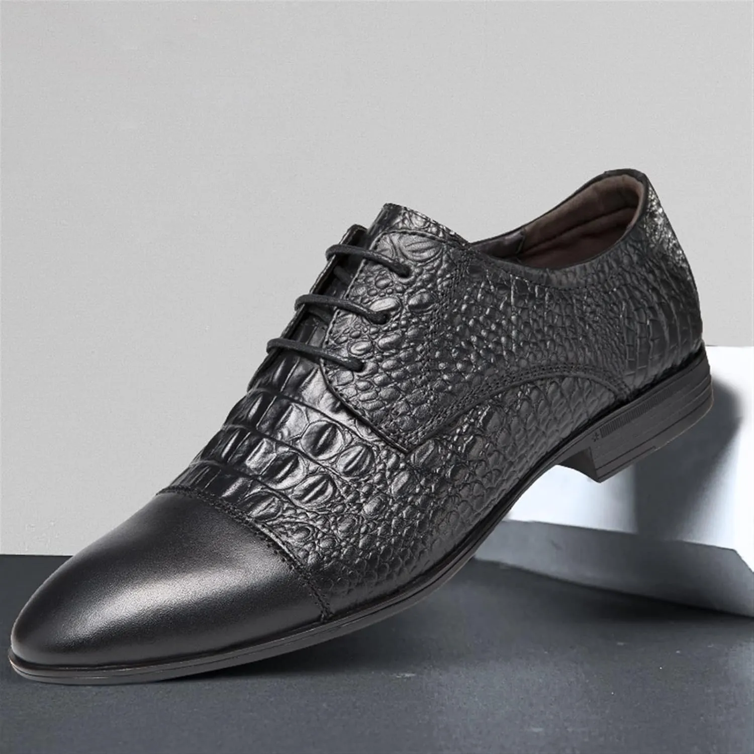 Formal Dress Shoes for Men Lace Up Cap Toe Crocodile Embossed Derby Shoes Leather Non Slip Rubber Sole Anti-Slip Prom Suitable for Many Occasions.