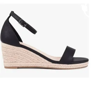 FOWT Black Espadrille Ankle Straps Buckle Wedge Sandal for Women Open Toe Sandal