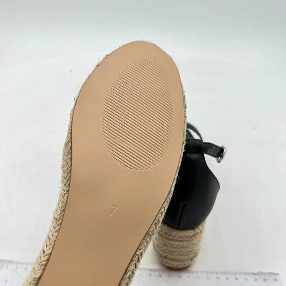 FOWT Black Espadrille Ankle Straps Buckle Wedge Sandal for Women Open Toe Sandal