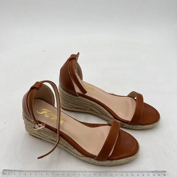 FOWT Brown Espadrille Ankle Straps Buckle Wedge Sandal Open Toe Platform Shoe