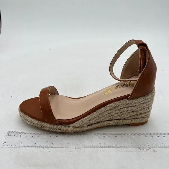 FOWT Brown Espadrille Ankle Straps Buckle Wedge Sandal Open Toe Platform Shoe
