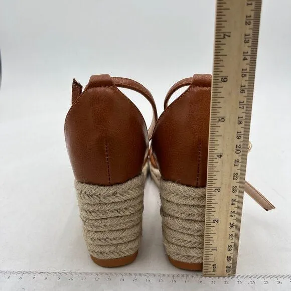 FOWT Brown Espadrille Ankle Straps Buckle Wedge Sandal Open Toe Platform Shoe