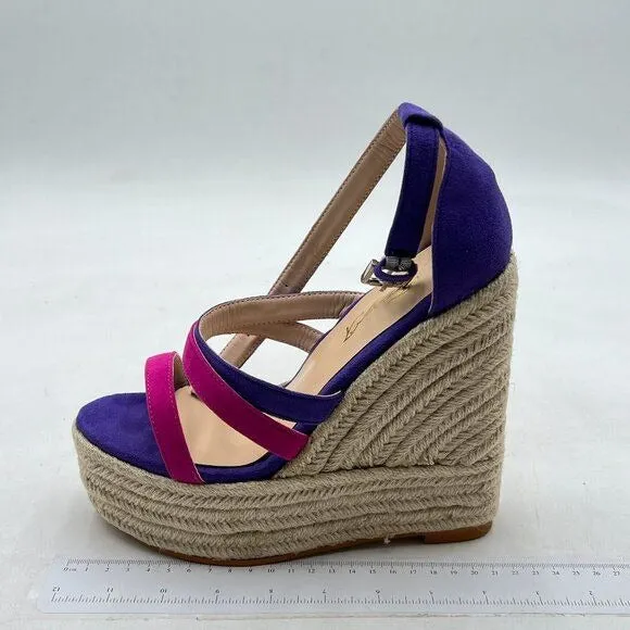 FOWT Rosy Purple Platform Espadrille Wedge Sandal Two Tone Buckle Strap Shoes