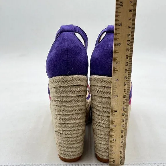 FOWT Rosy Purple Platform Espadrille Wedge Sandal Two Tone Buckle Strap Shoes