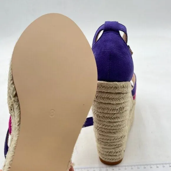 FOWT Rosy Purple Platform Espadrille Wedge Sandal Two Tone Buckle Strap Shoes
