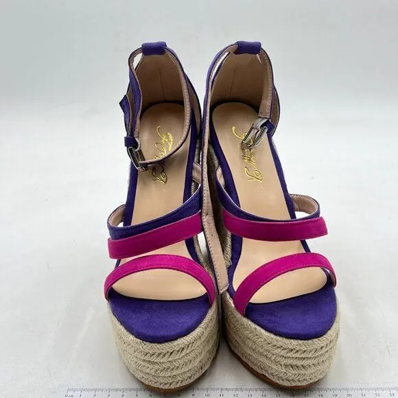 FOWT Rosy Purple Platform Espadrille Wedge Sandal Two Tone Buckle Strap Shoes