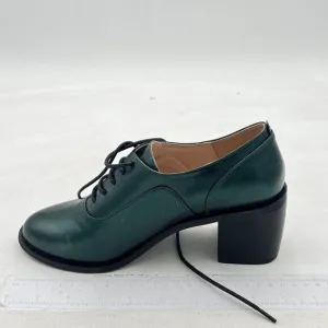 FOWT Women's Chunky High Heels Wingtip Oxfords Round Toe Lace Up Stacked Block H
