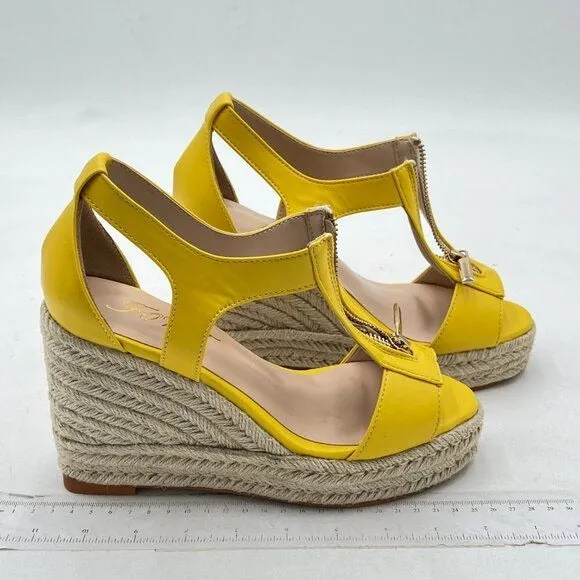 FOWT Yellow Espadrille Wedge Platform Open Toe High Heels Hollow Cut Zip Sandals