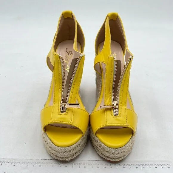 FOWT Yellow Espadrille Wedge Platform Open Toe High Heels Hollow Cut Zip Sandals