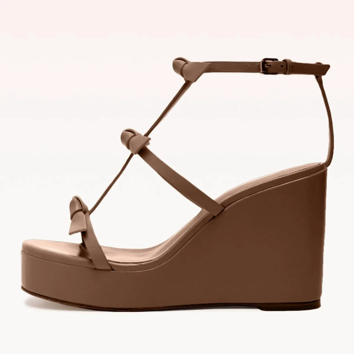 FSJ Women High Heels Platform Wedge Heel Sandals Sexy Open Toe Gladiator T Strap Bow Summer Walking Dressy Shoes Size 4-16 US
