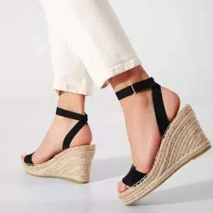 FSJ Women Platform Wedge Espadrille Sandal Open Toe Ankle Strap Buckle High Heel