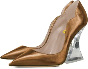 FSJ Women Sexy Pointed Toe High Heel Pumps Slip On Unique Transparent Chunky Heel Evening Prom Dress Shoes Size 4-15 US