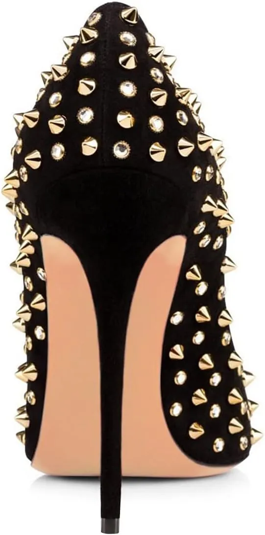 FSJ Women Sexy Studded Rivets Stiletto High Heel Pumps Classic Closed Pointed Toe Slip On Basic Spikes Shoes for Party Size 4-15 US